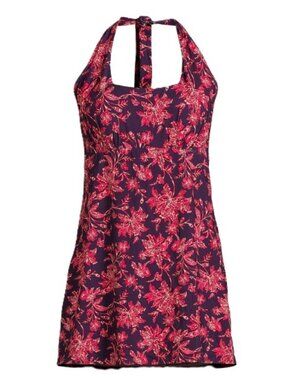 Lands’ End Swim Dress 1X 16W 18W Halter Square Neck Floral One Piece Plus size
